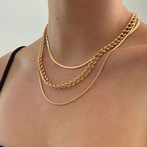 NEW 18K Gold Snake Chain Multi Layered Necklace